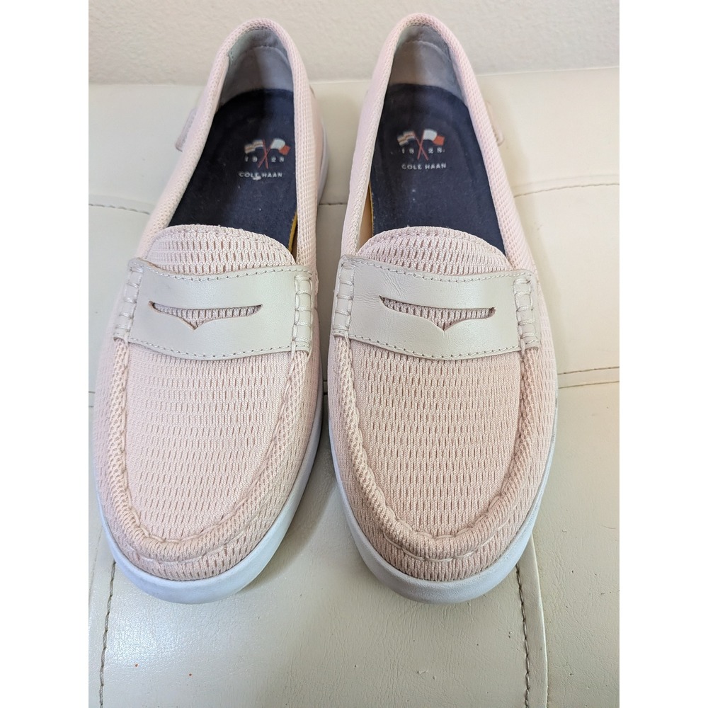 Cole Haan Grand.OS Women Penny Loafers W11814 Pink Knit Mesh Shoes Size 6B